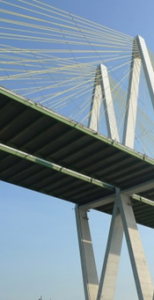 Baytown, Texas. View of a suspension bridge tower.