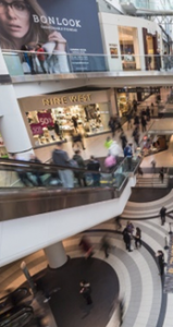 CardCash. View of stairs in a shopping center interior.