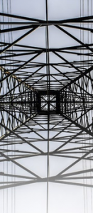 Electro-Federation Canada, the view of a metal power line tower from underneath the center of it.