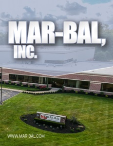 Mar-Bal, Inc. brochure cover showing their main office with a sign out front within green grass and landscaping.