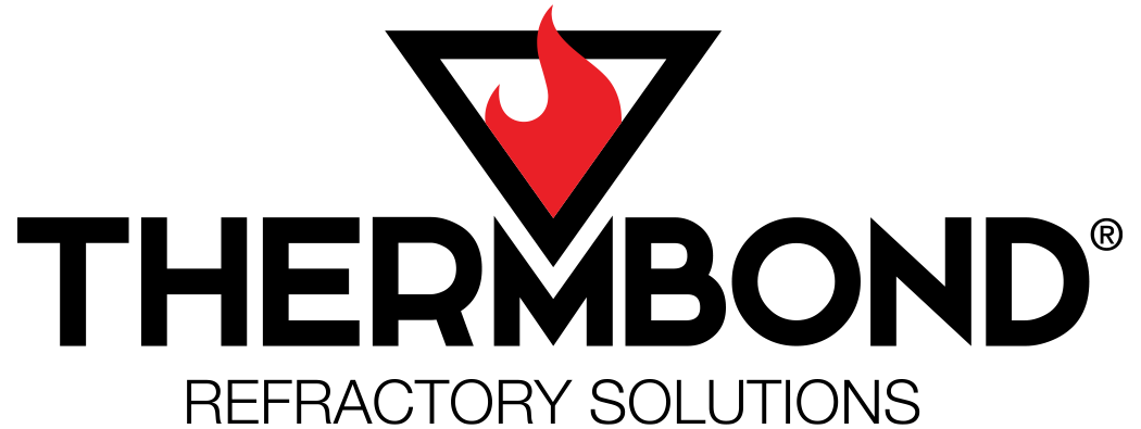 Thermbond, Refractory Solutions, logo with a flame inside of an upside down triangle at the top of Thermbond.