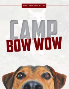 Camp Bow Wow brochure cover with a dogs head at the bottom.
