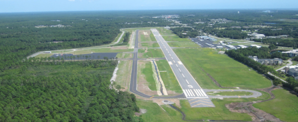 Cape Fear Regional Jetport runway aerial view.