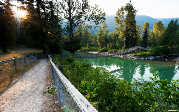 Columbia Shuswap Regional District British Columbia Walking Path with a bridge over a river.