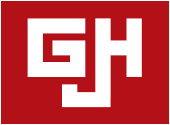 HJ Hopkins logo. Red square with GJH in white square-like text.