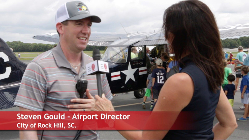 Rock Hill-York County Airport Director Steven Gould being interviewed on the news during an event.