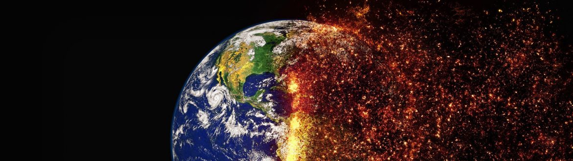 Image of artistic rendering of the earth getting hit by something in space and destroying part of the planet.