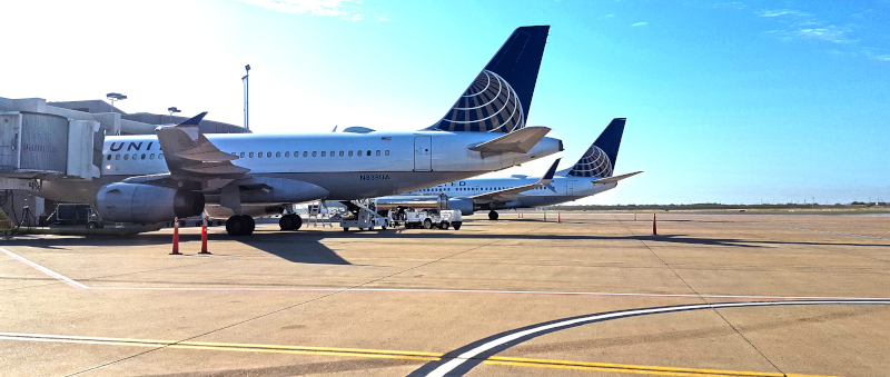 McAllen International Airport, commercial jets pulled up at their terminals.