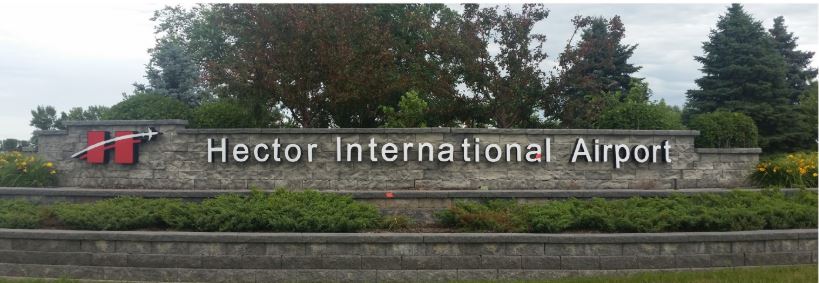 Hector International Airport sign.