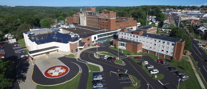 New Castle, Pennsylvania hospital aerial view.