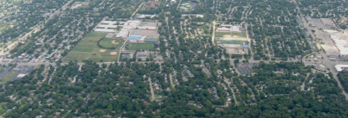 Kettering, Ohio Fairmont High School area, aerial photo.