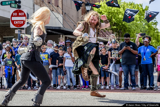 Greenville, North Carolina pirate fight on the streets.