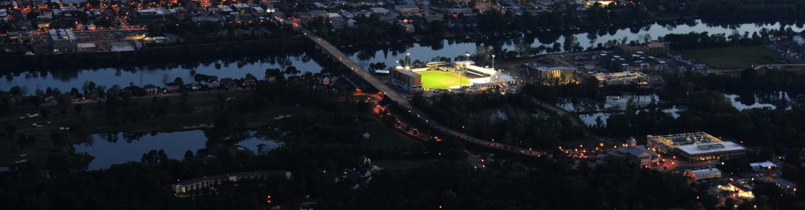 North Augusta, South Carolina aerial view of the city and stadium.