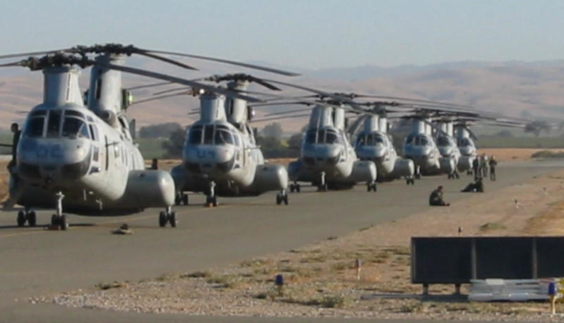 Paso Robles Municipal Airport; Helicopters on the runway for Military Ops.