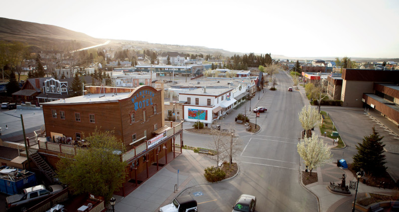 Cochrane, Alberta aerial view of Main Street.