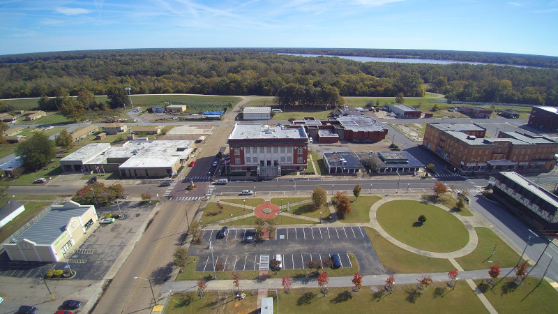 Phillips County, Arkansas county building aerial view.