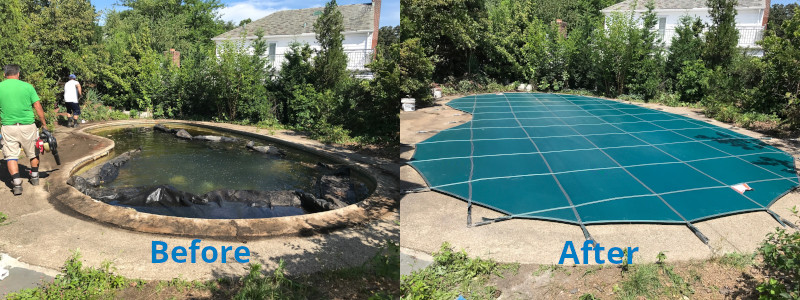 Meyco Products | TopTec Products before and after shot of a pool cover installed.