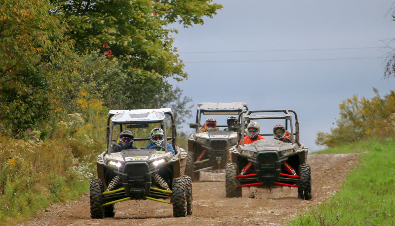 Allegany County, NY group of 3 ATVs on a trail.