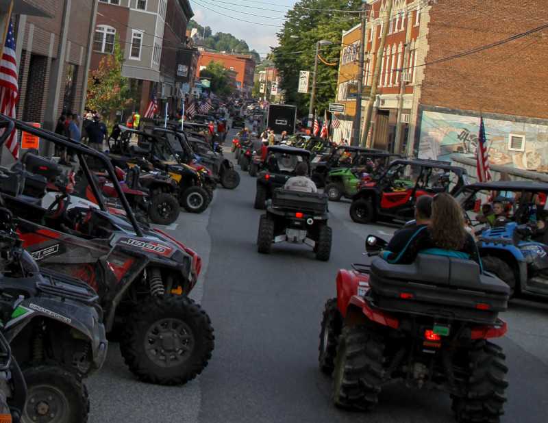Berlin, New Hampshire block party downtown packed with ATVs.