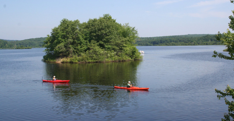 Mansfield, Connecticut two kayaks on a river.