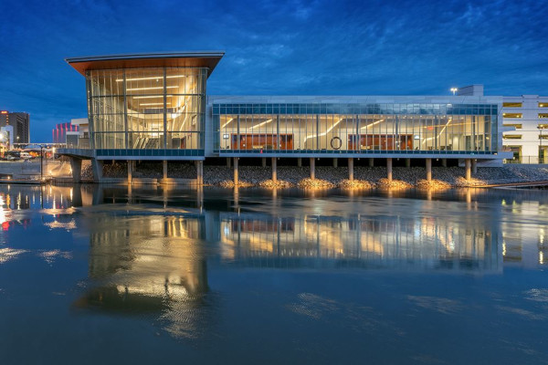 Charleston Coliseum & Convention Center view with water in front.