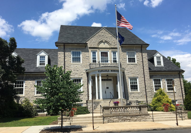 Borough of Carlisle, Pennsylvania, PA, city building with american flag.