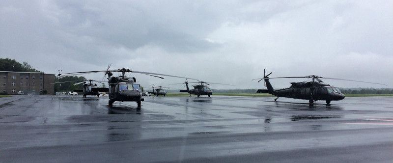 The Heart of Georgia Regional Airport. Helicopters on the runway.