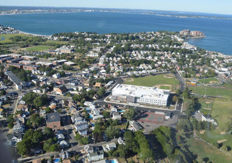 Winthrop, Massachusetts, MA aerial view of school.