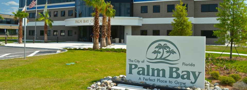 Palm Bay, Florida City Hall sign and building.