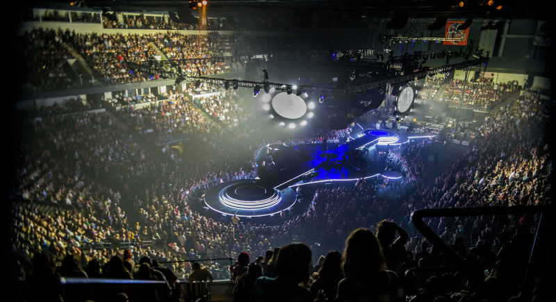 Rabobank Arena, Theater and Convention Center, view from top of the stands at an event.