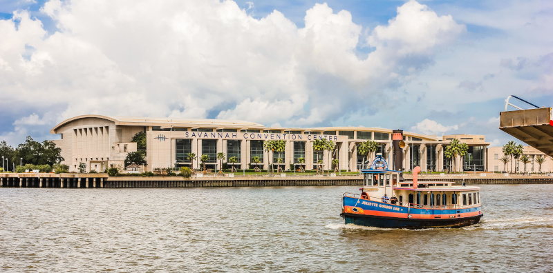 Savannah Convention Center SCC view of the building from the river.