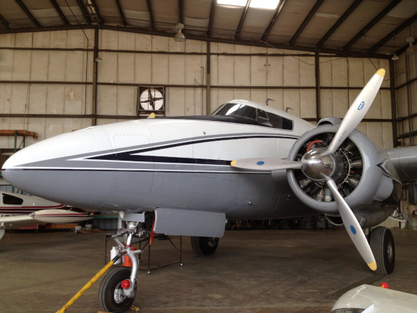 Texarkana Regional Airport airplane in a hangar.