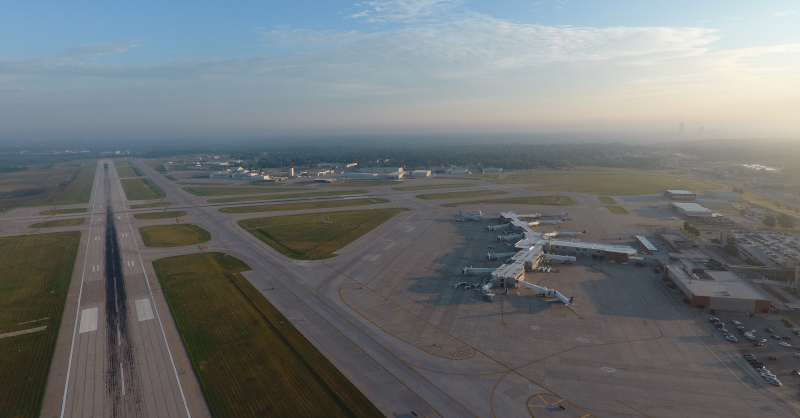 Des Moines International Airport DSM Terminal East Quad aerial view.