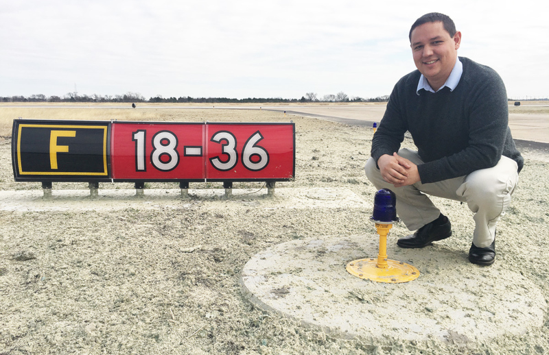 Mesquite Metro Airport General Manager, Eric Pratt with the new taxiway lights