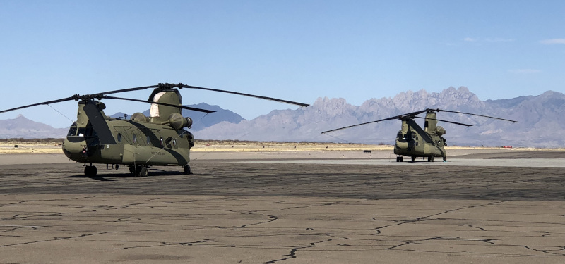 Las Cruces International Airport helicopters on the runway.