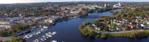 Peterborough, Ontario downtown aerial view.