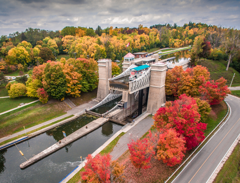 Peterborough, Ontario PK Tourism Lift Lock in the fall.