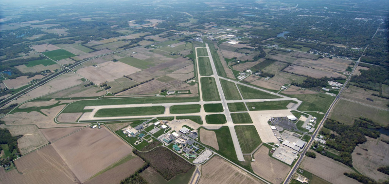 Terre Haute Regional Airport aerial view of runway.