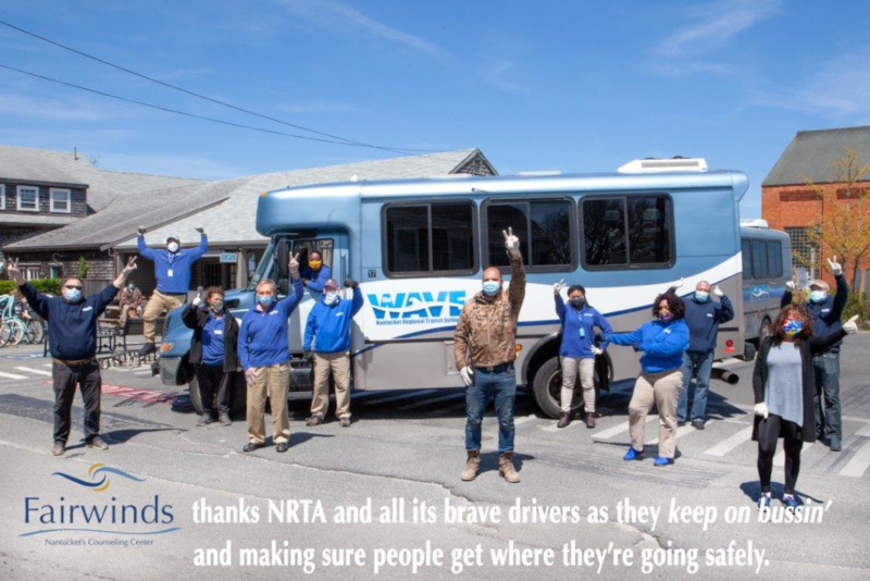 NRTA / Nantucket Regional Transit Authority THE WAVE bus and covid message.