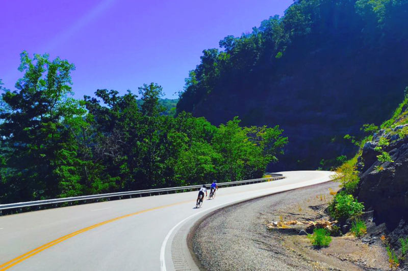 Letcher County, Kentucky bike riders on mountain road.