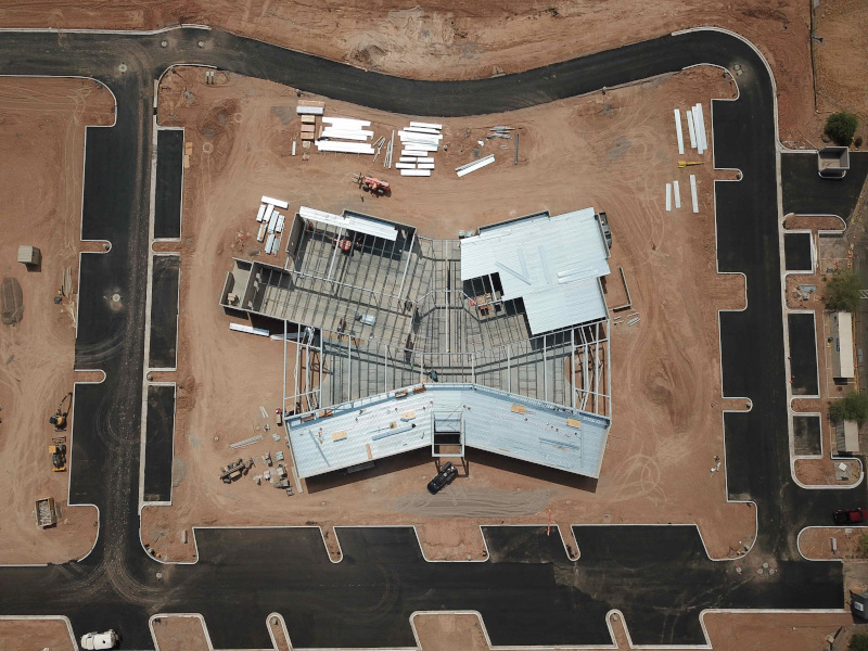 Maricopa, Arizona building construction aerial view.