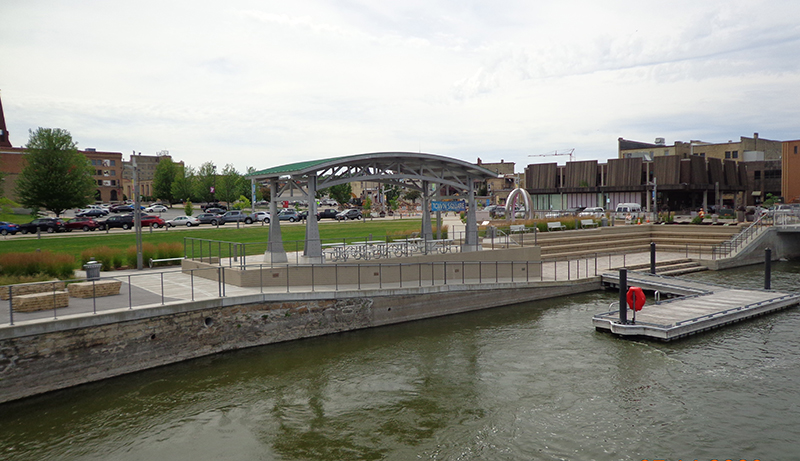 Janesville WI town-square-dock-and-lawn