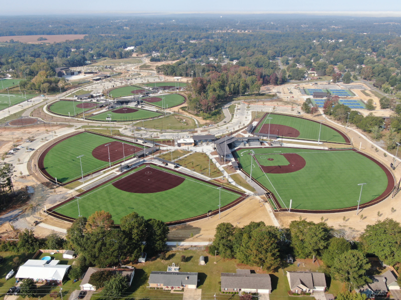 Albertville, Alabama aerial view baseball fields.