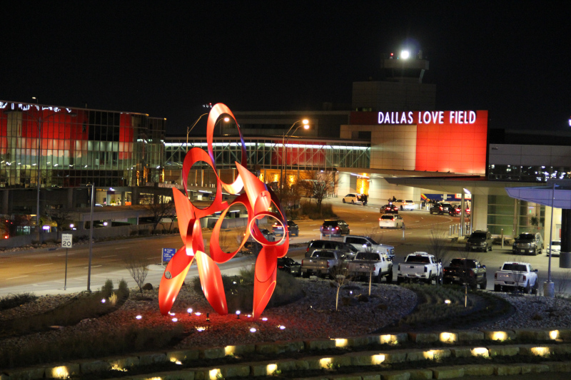 Dallas Love Field Airport (DAL) exterior terminal building at night