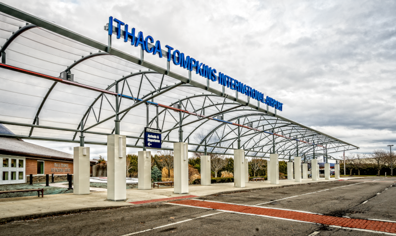 Ithaca Tompkins International Airport ITH exterior canopy.