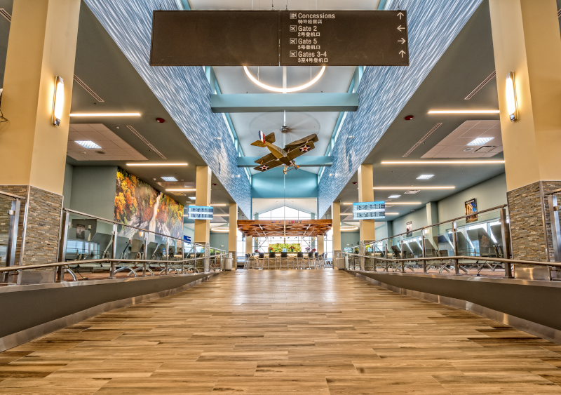 Ithaca Tompkins International Airport ITH interior of terminal building.