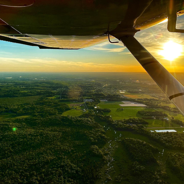 Wausau Downtown Airport plane viewing countryside near sunset